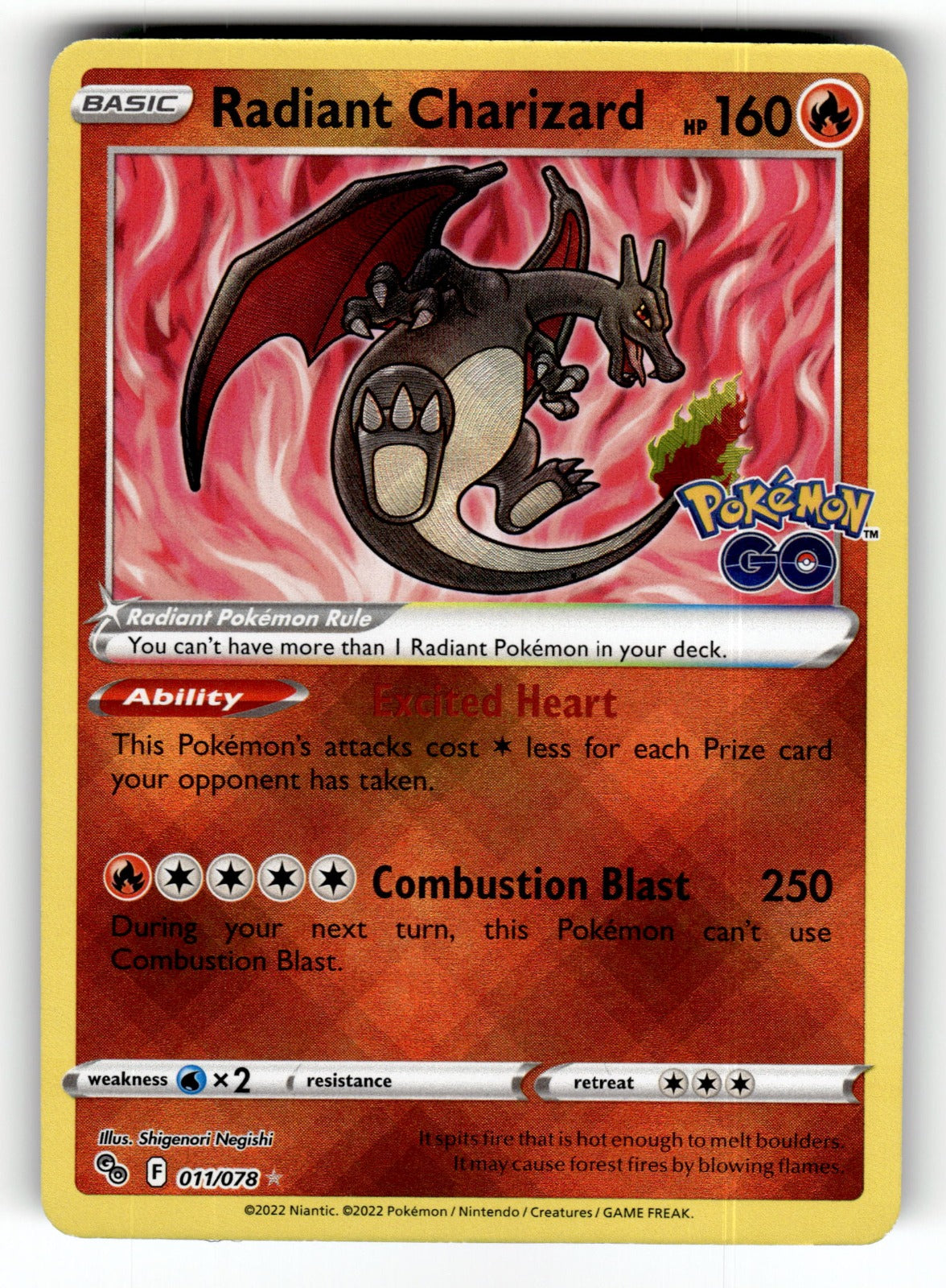 Radiant Charizard – 011/078 PGO: Pokemon GO Radiant Rare Holo NM