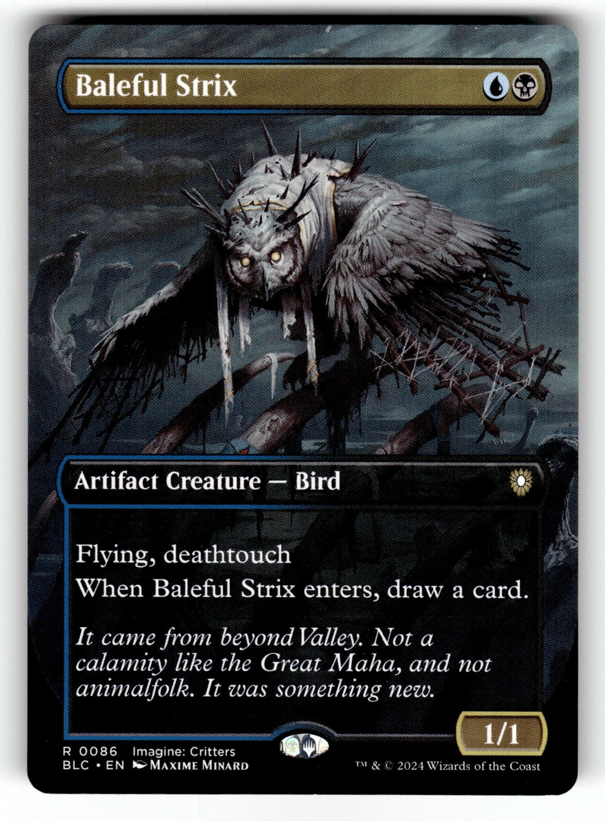 Baleful Strix (Borderless) – 86 BLC: Commander: Bloomburrow R NM