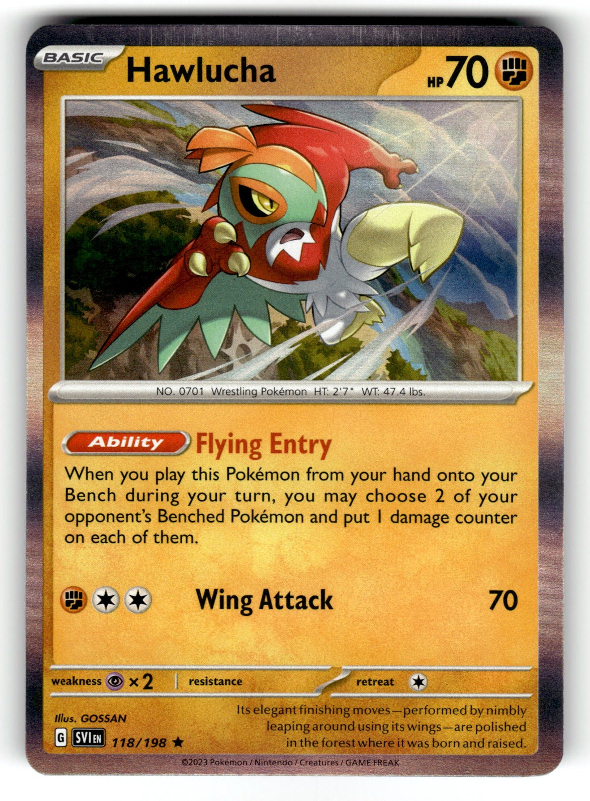 Hawlucha – 118/198 SVI: SV01: Scarlet & Violet Base Set Rare Holo NM