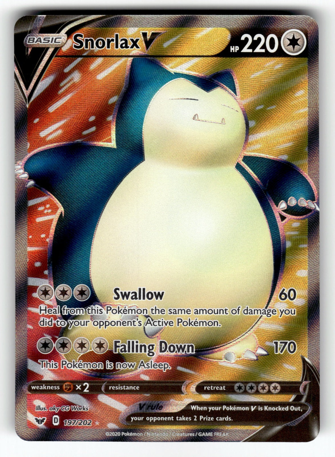 Snorlax V (Full Art) – 197/202 SWSH01: SWSH01: Sword & Shield Base Set Ultra Rare Holo NM