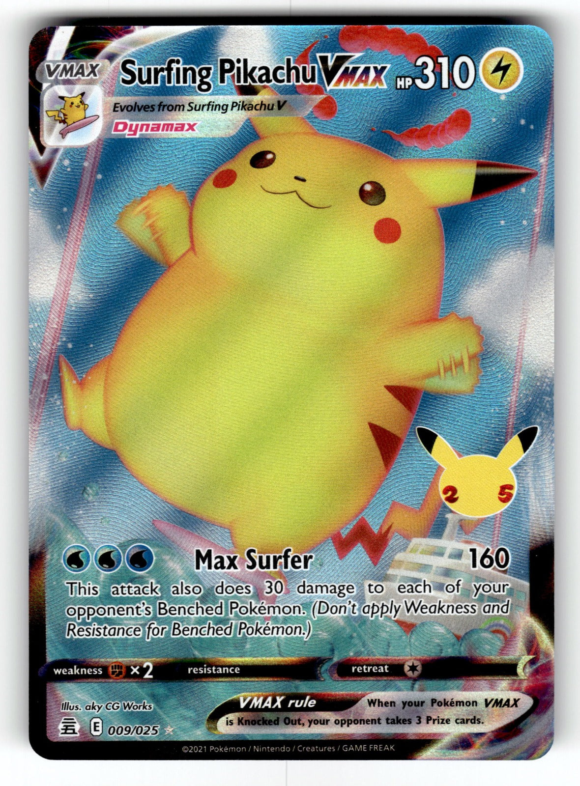 Surfing Pikachu VMAX – 009/025 CLB: Celebrations Ultra Rare Holo NM