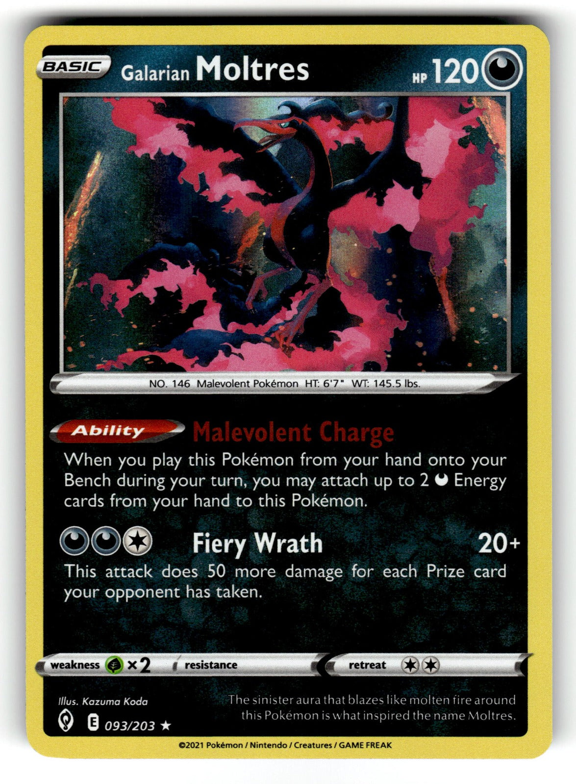 Galarian Moltres – 093/203 SWSH07: SWSH07: Evolving Skies Holo Rare NM