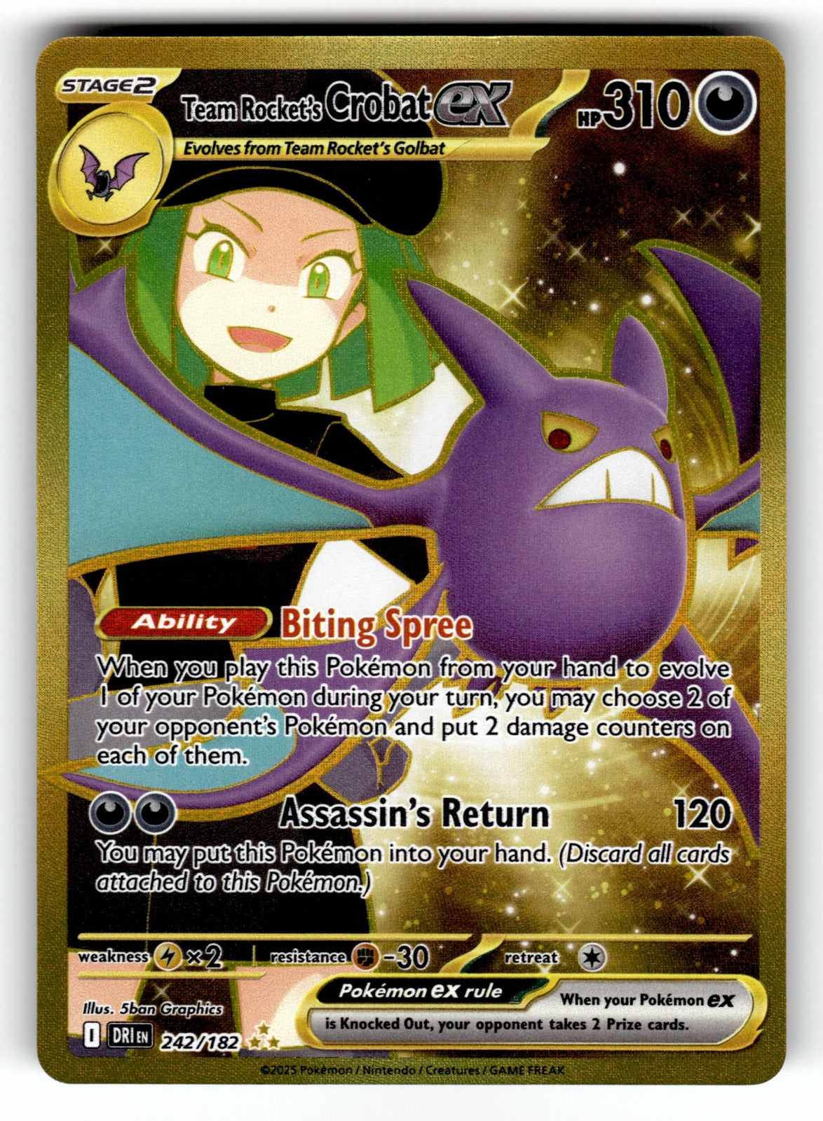 Team Rocket's Crobat ex – 242/182 DRI: SV10: Destined Rivals Hyper Rare HoloMP