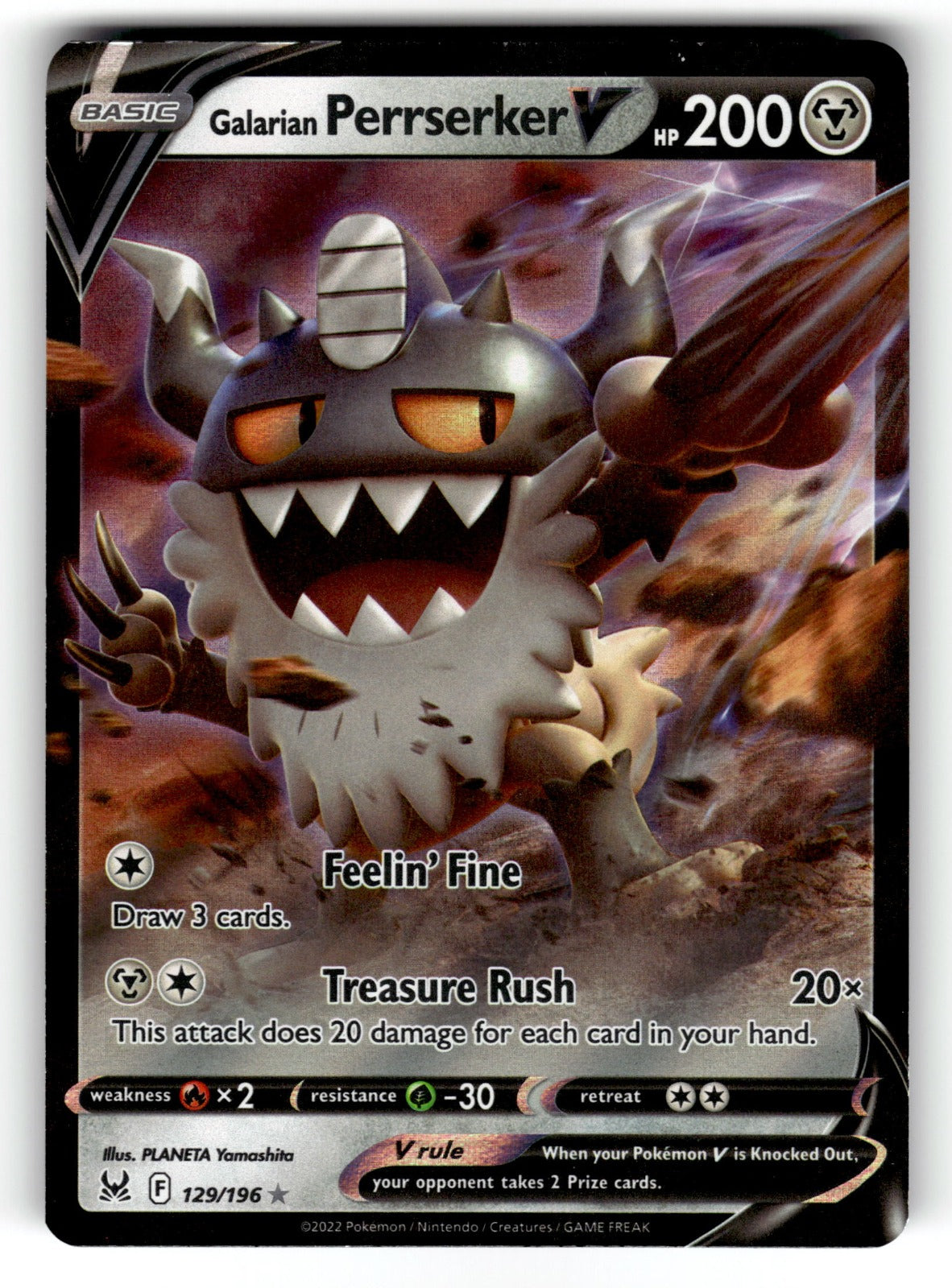 Galarian Perrserker V – 129/196 SWSH11: SWSH11: Lost Origin Ultra Rare Holo NM