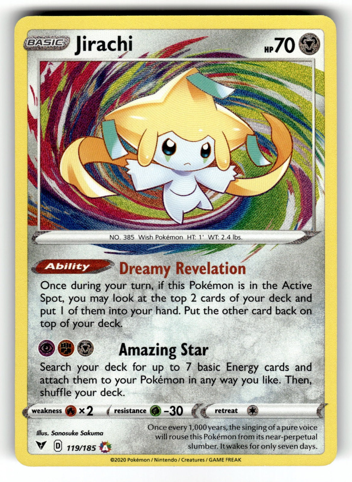 Jirachi – 119/185 SWSH04: SWSH04: Vivid Voltage Amazing Rare Holo NM