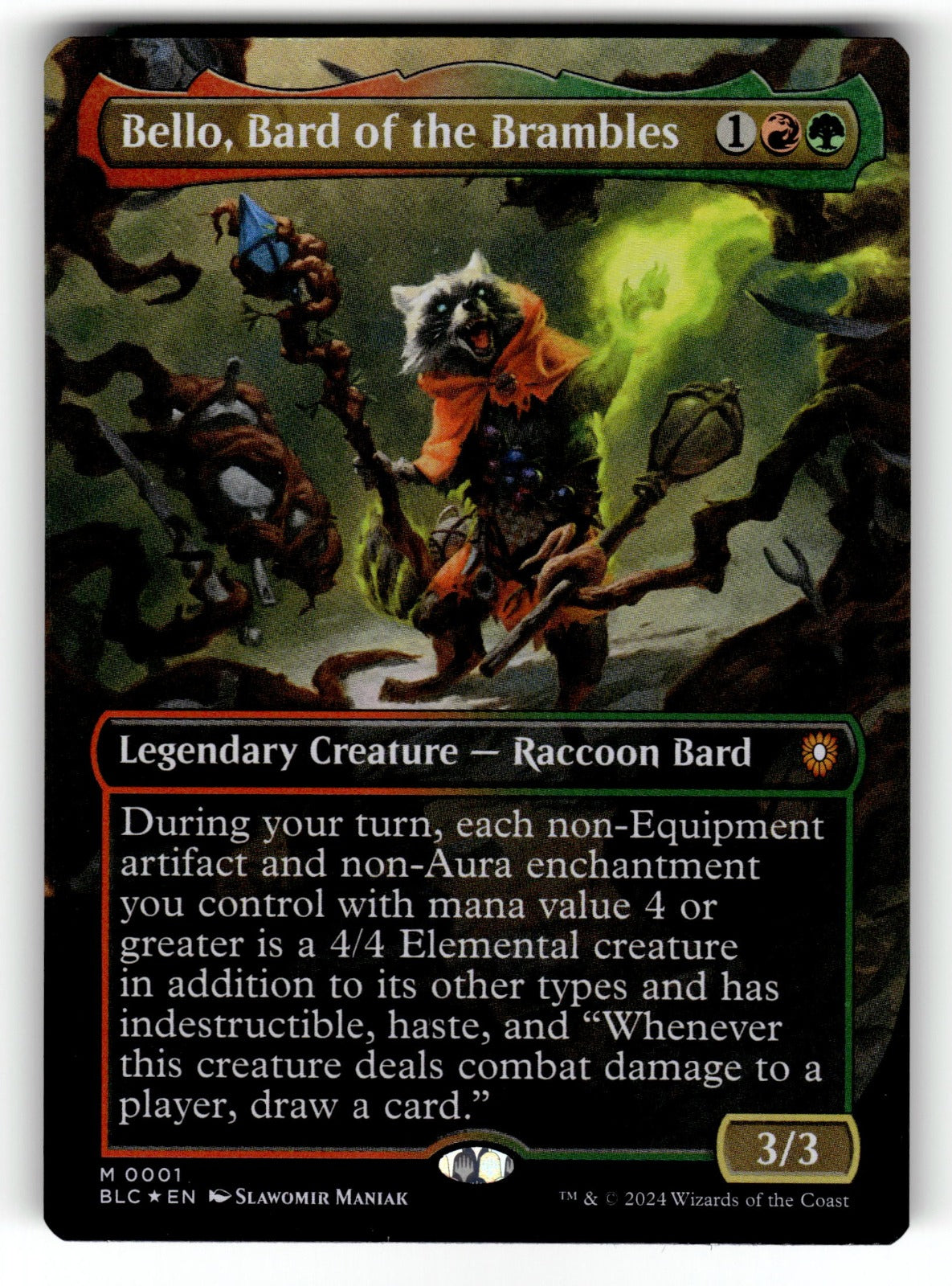 Bello, Bard of the Brambles (Borderless) – 1 BLC: Commander: Bloomburrow M Foil LP