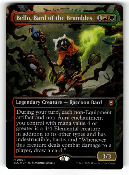 Bello, Bard of the Brambles (Borderless) – 1 BLC: Commander: Bloomburrow M Foil LP