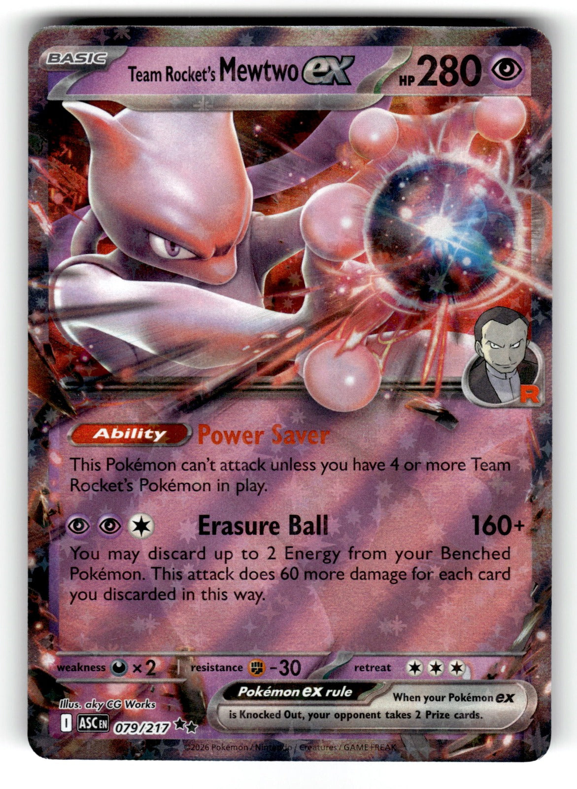 Team Rocket's Mewtwo ex – 079/217 ASC: ME: Ascended Heroes Double Rare Holo NM