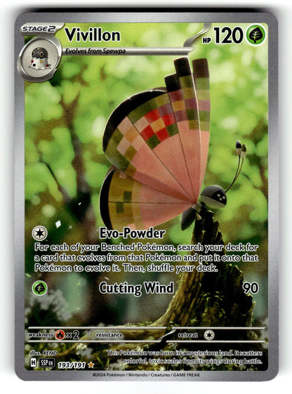 Vivillon – 193/191 SSP: SV08: Surging Sparks Illustration Rare HoloNM