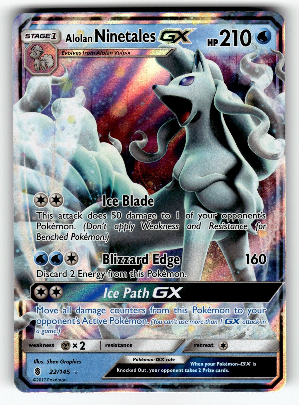 Alolan Ninetales GX – 22/145 SM02: SM - Guardians Rising Ultra Rare Holo NM