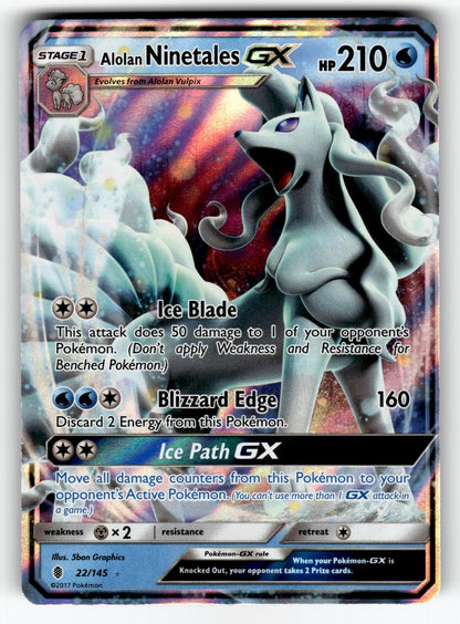 Alolan Ninetales GX – 22/145 SM02: SM - Guardians Rising Ultra Rare Holo NM