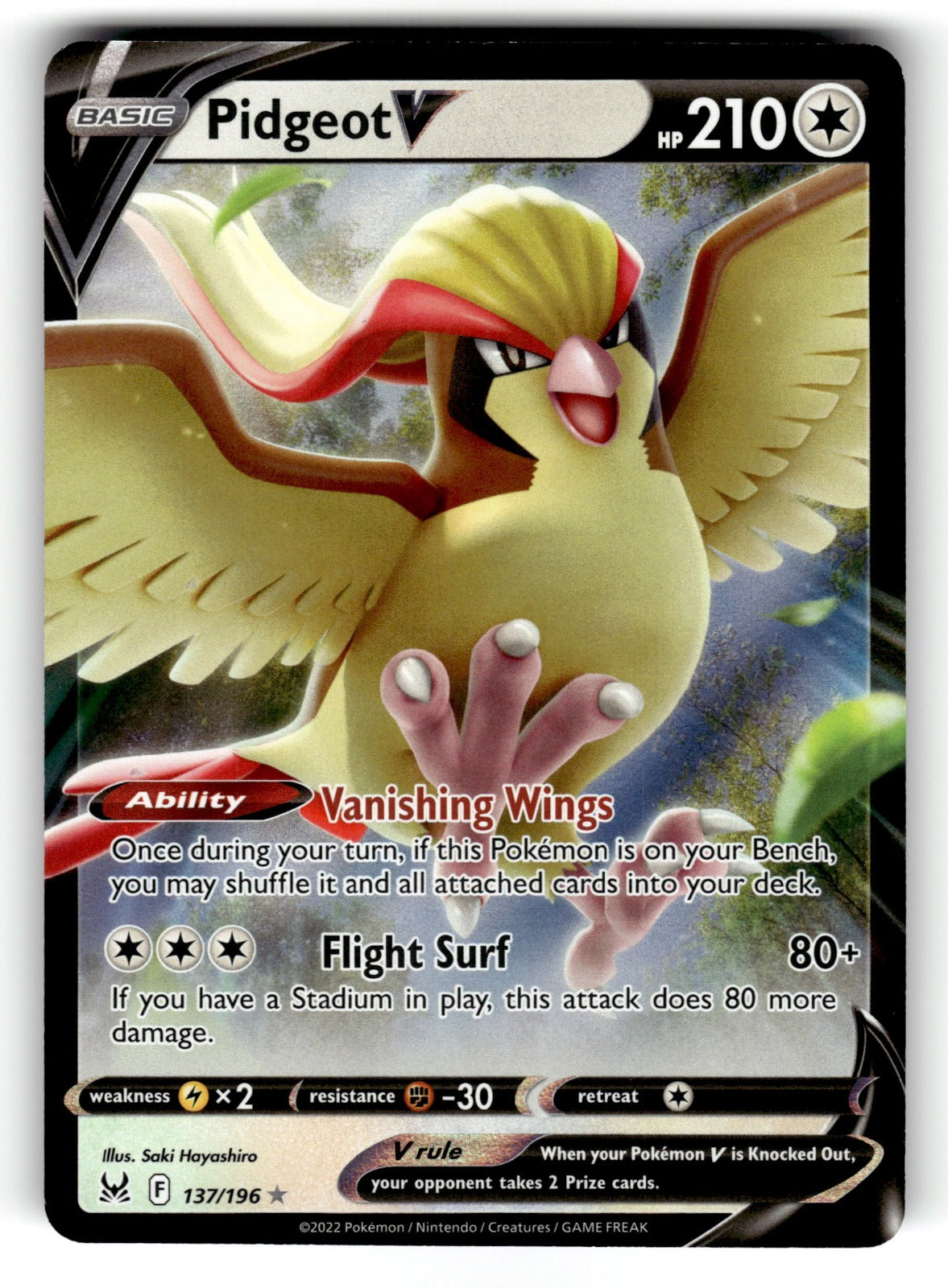Pidgeot V – 137/196 SWSH11: SWSH11: Lost Origin Ultra Rare Holo NM