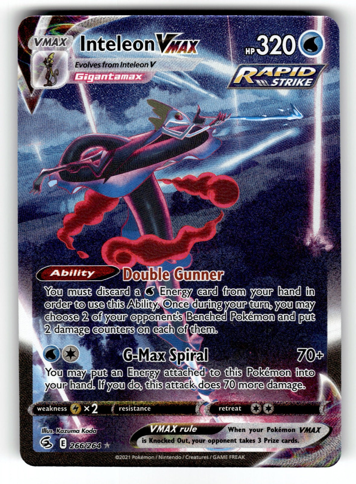 Inteleon VMAX (Alternate Art Secret) – 266/264 SWSH08: SWSH08: Fusion Strike Secret Rare Holo NM