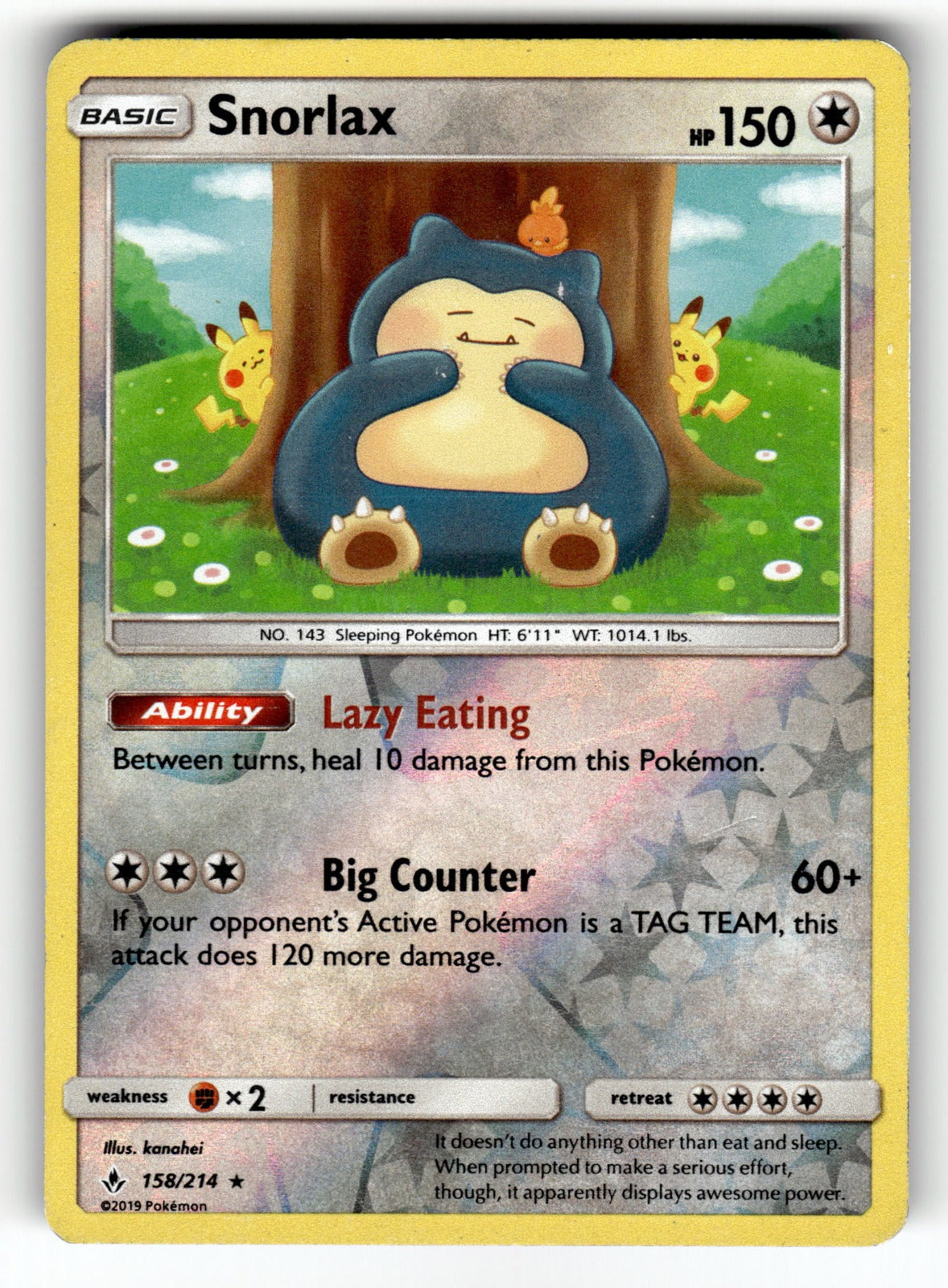 Snorlax – 158/214 SM10: SM - Unbroken Bonds Holo Rare Reverse Holo MP