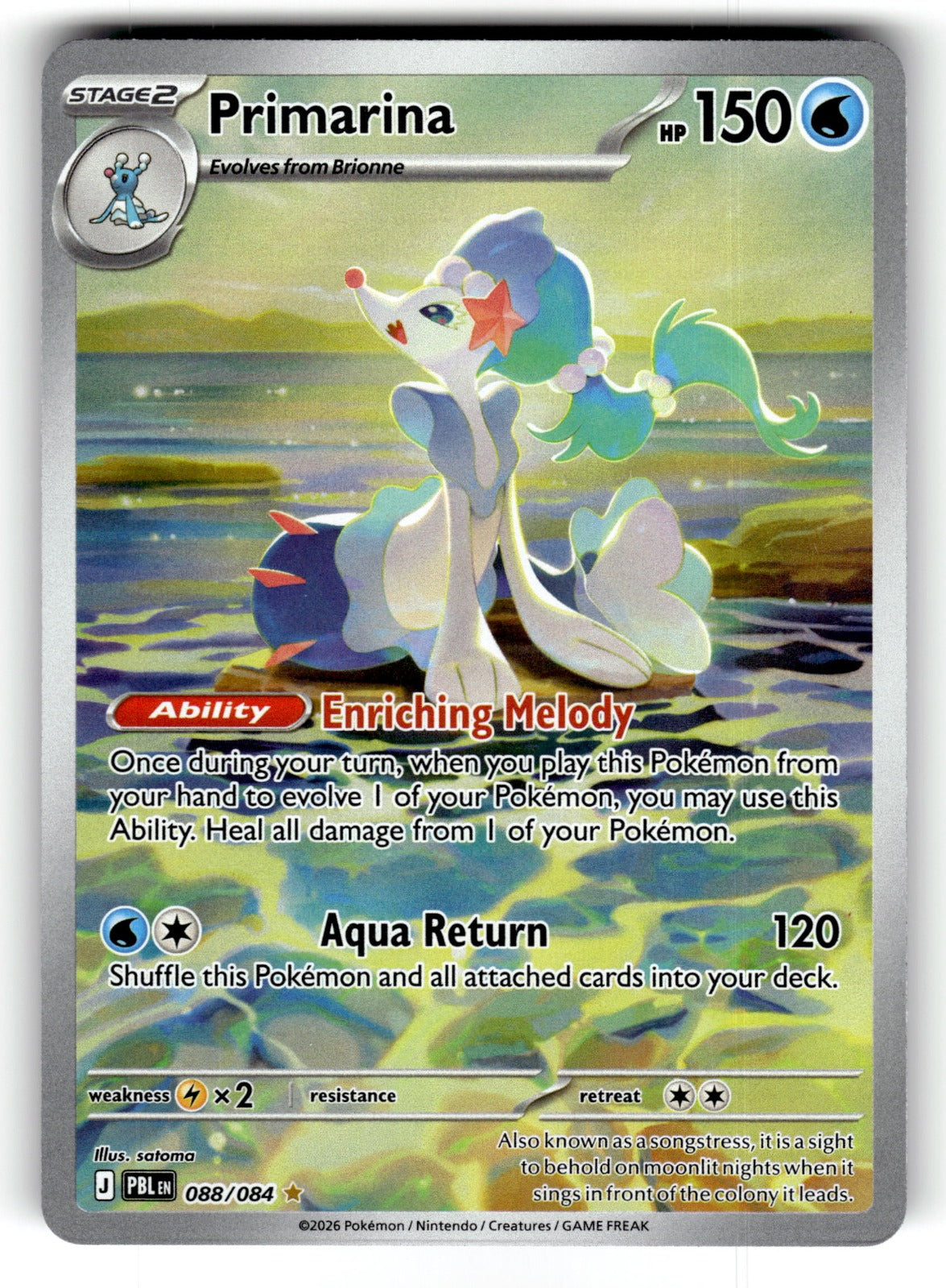 Primarina – 088/084 PBL: ME05: Pitch Black Illustration Rare Holo NM