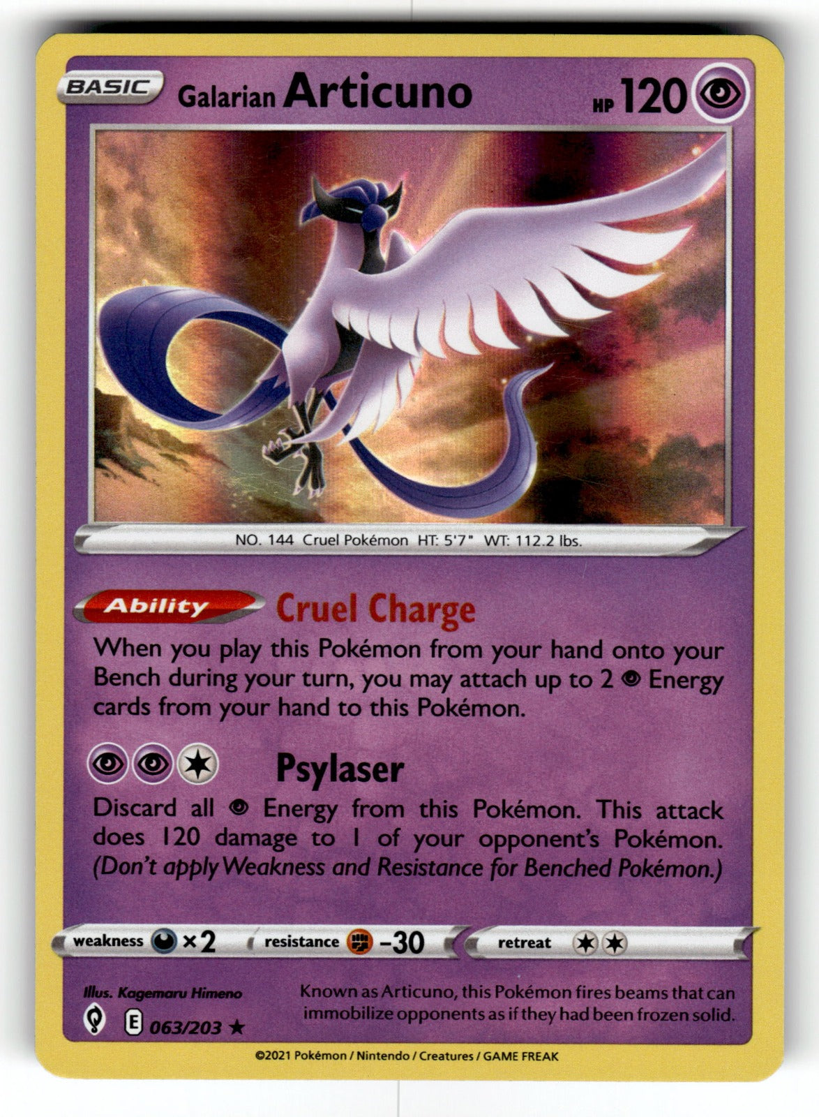 Galarian Articuno – 063/203 SWSH07: SWSH07: Evolving Skies Holo Rare NM