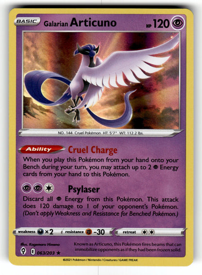 Galarian Articuno – 063/203 SWSH07: SWSH07: Evolving Skies Holo Rare NM