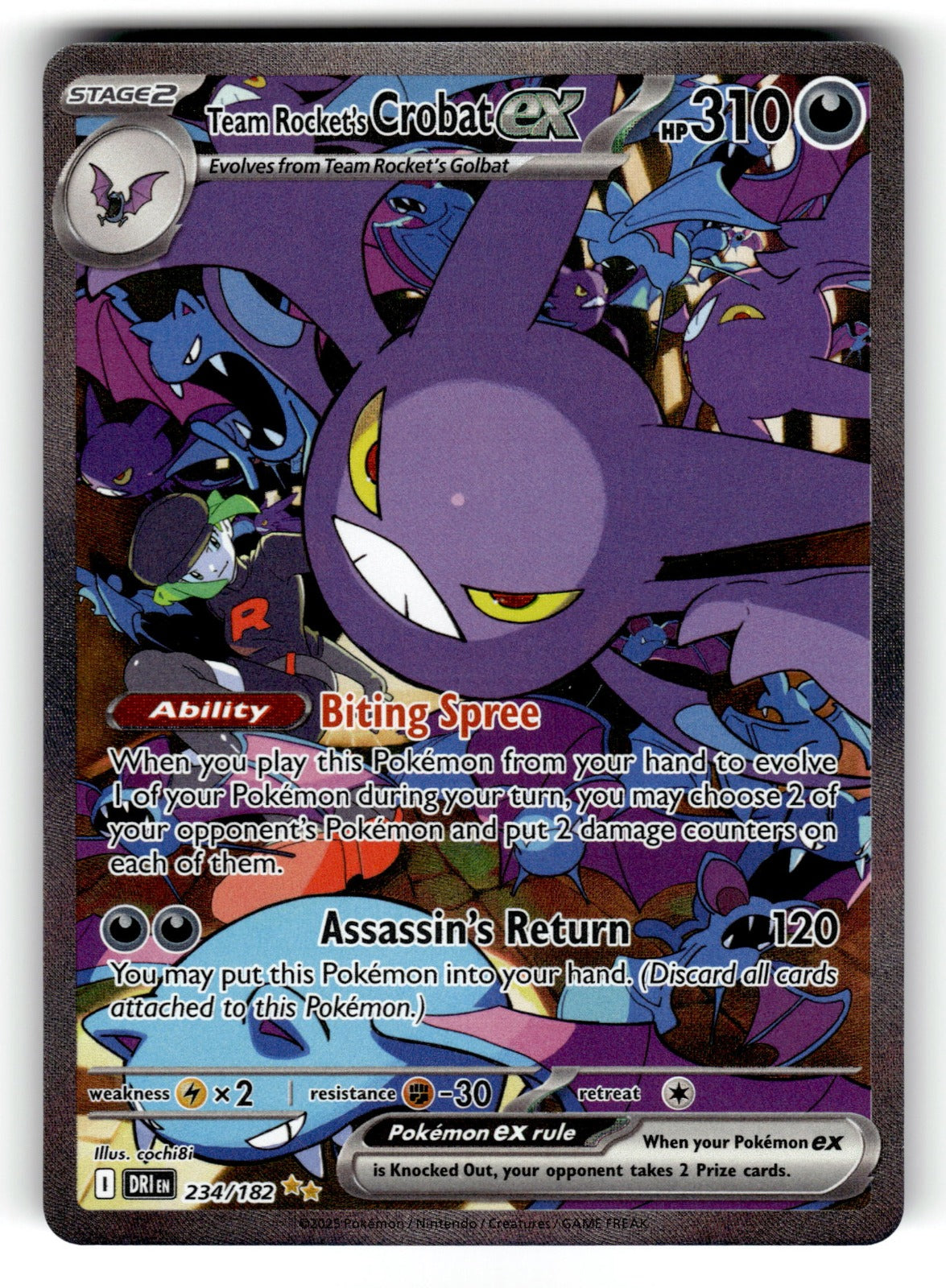 Team Rocket's Crobat ex – 234/182 DRI: SV10: Destined Rivals Special Illustration Rare Holo NM