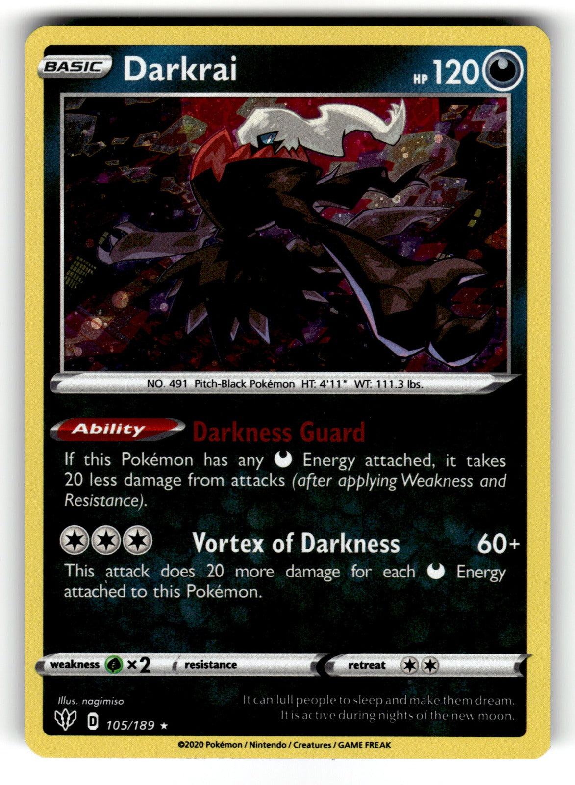 Darkrai – 105/189 SWSH03: SWSH03: Darkness Ablaze Holo Rare NM