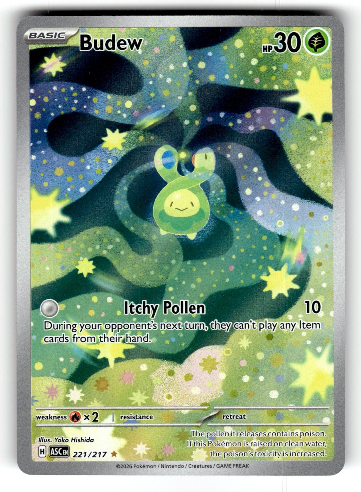 Budew – 221/217 ASC: ME: Ascended Heroes Illustration Rare Holo NM