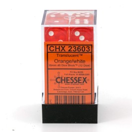 Chessex: 12CT Translucent Orange/White 16mm D6 Dice Set