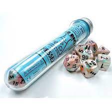 Chessex Lab Dice 6 Lustrous Sea Shell/Black Luminary 7 Die Set with Bonus Die