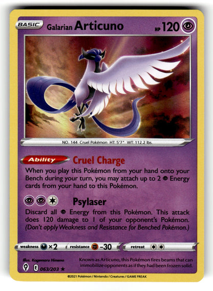 Galarian Articuno – 063/203 SWSH07: SWSH07: Evolving Skies Holo Rare LP