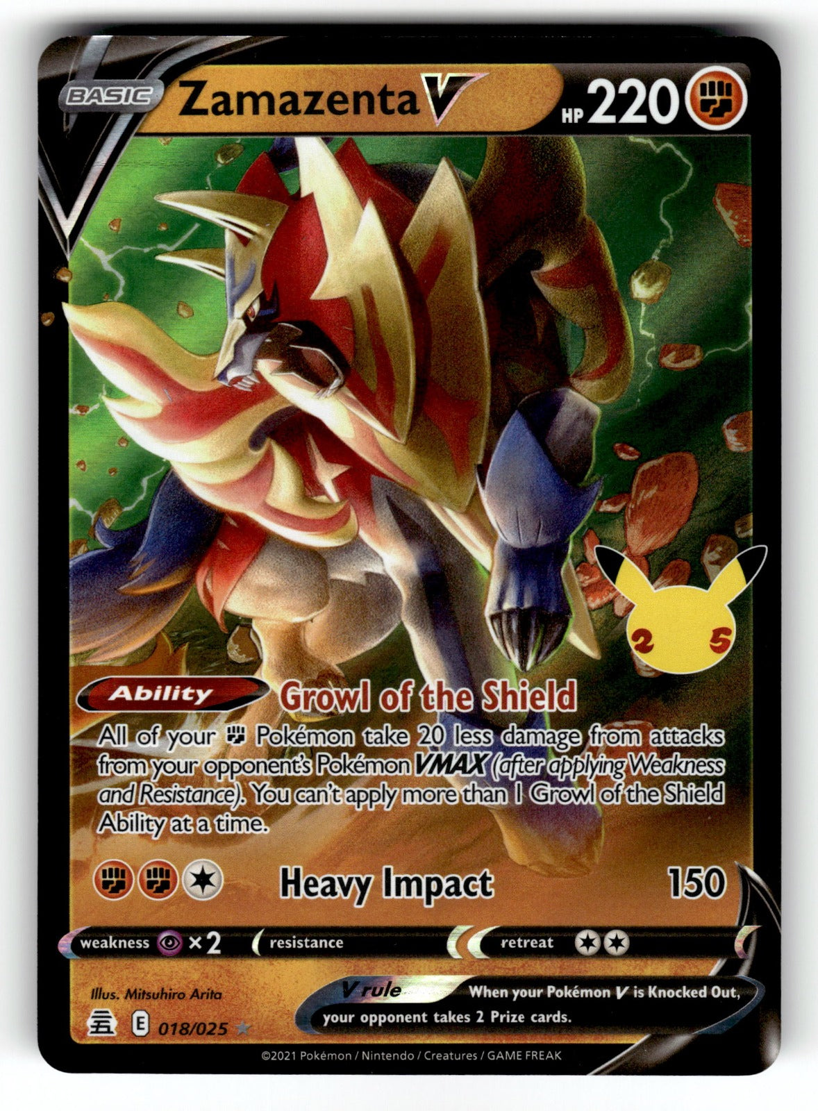 Zamazenta V – 018/025 CLB: Celebrations Ultra Rare Holo NM