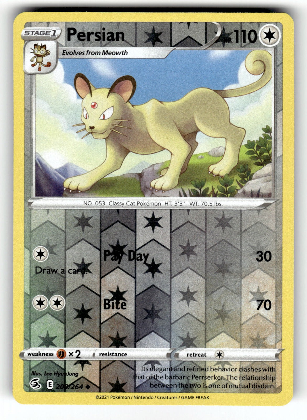 Persian – 200/264 SWSH08: SWSH08: Fusion Strike Uncommon Reverse Holo NM