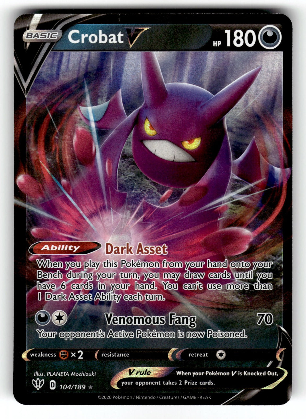 Crobat V – 104/189 SWSH03: SWSH03: Darkness Ablaze Ultra Rare Holo NM