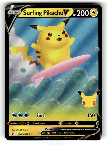 Surfing Pikachu V – 008/025 CLB: Celebrations Ultra Rare Holo NM
