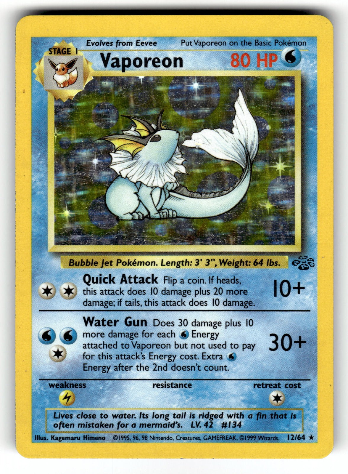 Vaporeon (12) – 12/64 JU: Jungle Holo Rare Unlimited Holo LP
