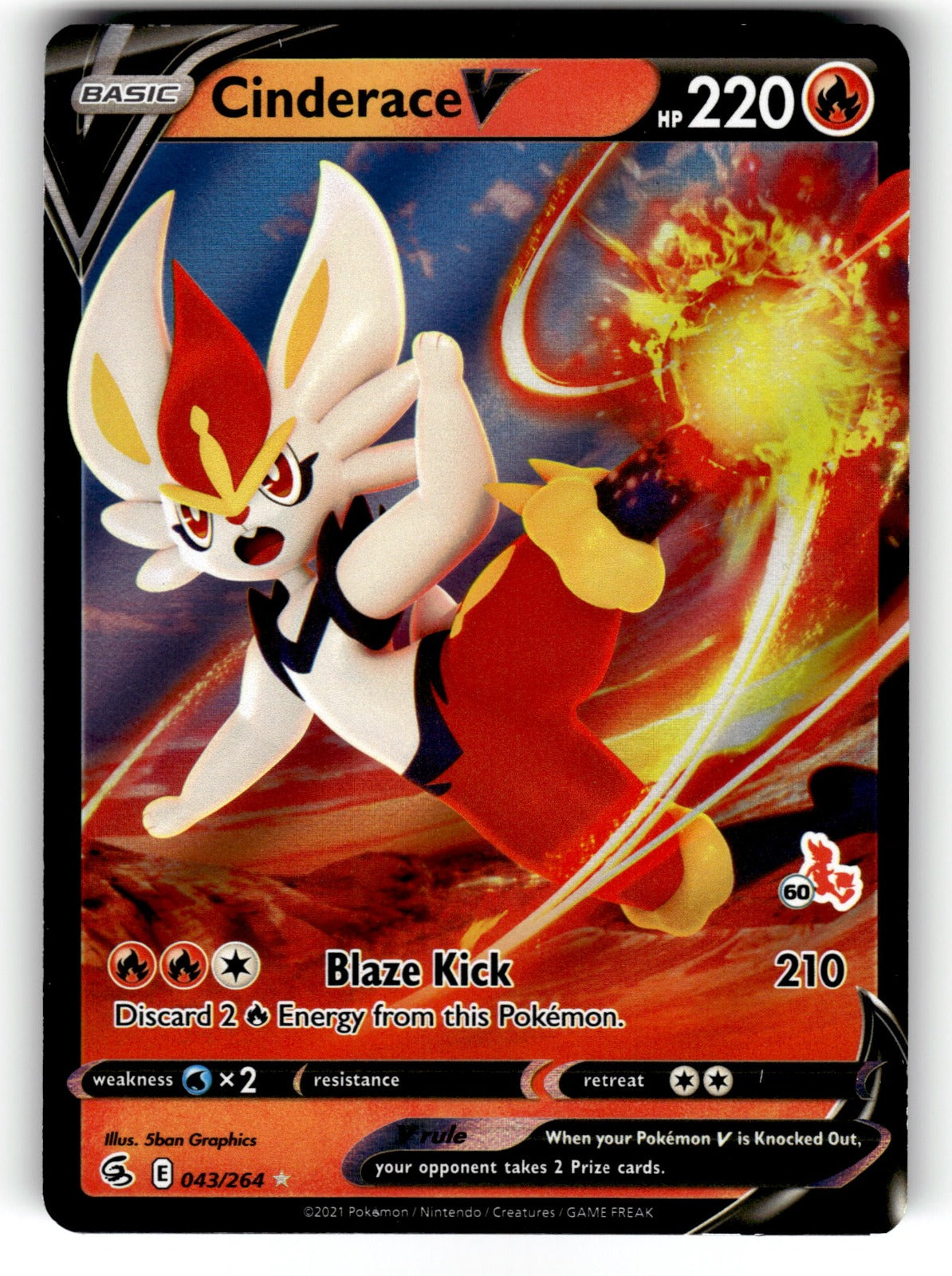 Cinderace V - (#60 Cinderace Stamped) - 043/264 BA22: Battle Academy 2022 Promo Holo NM