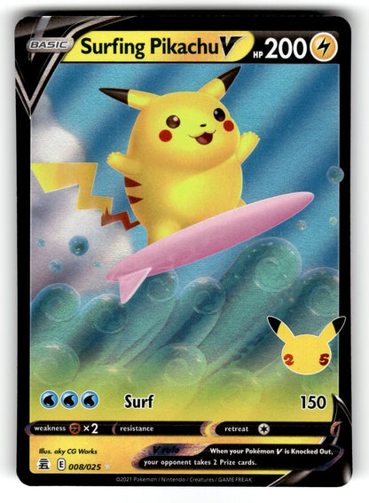 Surfing Pikachu V – 008/025 CLB: Celebrations Ultra Rare Holo NM