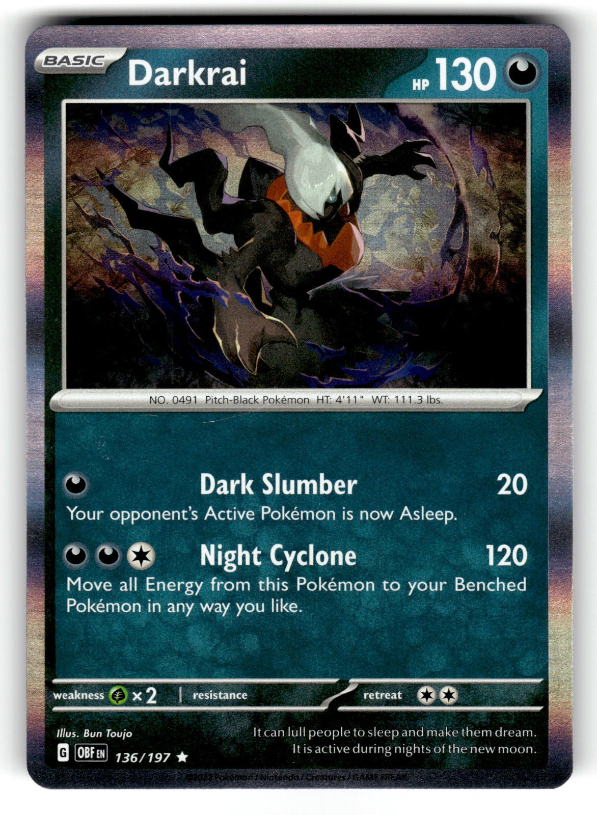 Darkrai – 136/197 OBF: SV03: Obsidian Flames Rare Holo NM