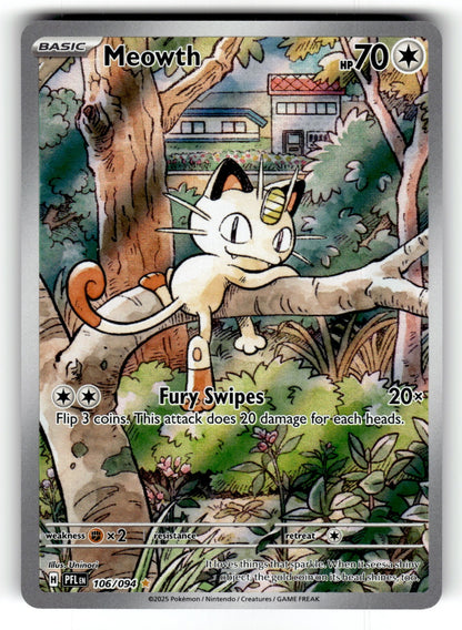 Meowth – 106/094 PFL: ME02: Phantasmal Flames Illustration Rare Holo NM