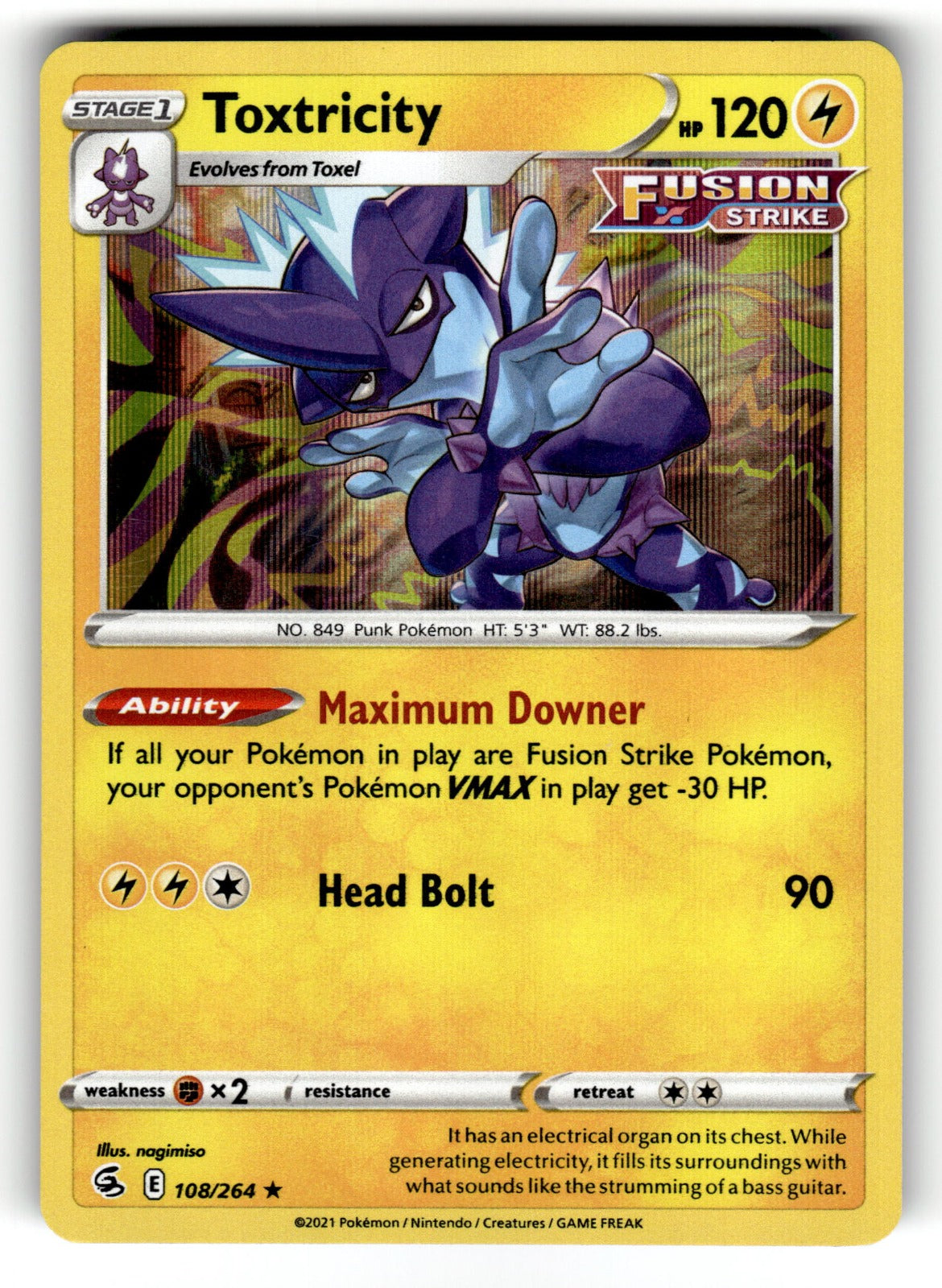 Toxtricity (108) – 108/264 SWSH08: SWSH08: Fusion Strike Holo Rare NM