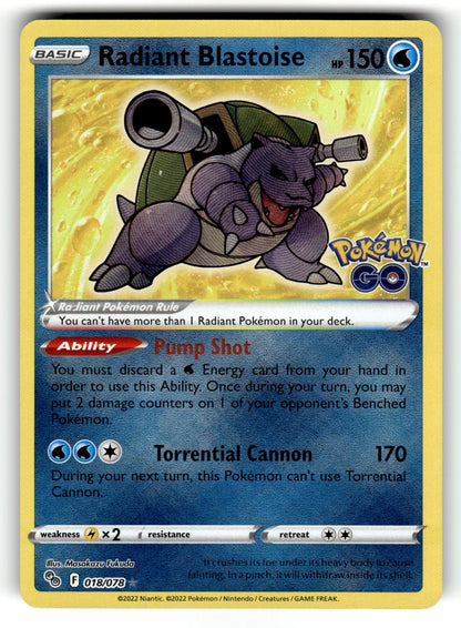 Radiant Blastoise – 018/078 PGO: Pokemon GO Radiant Rare Holo NM