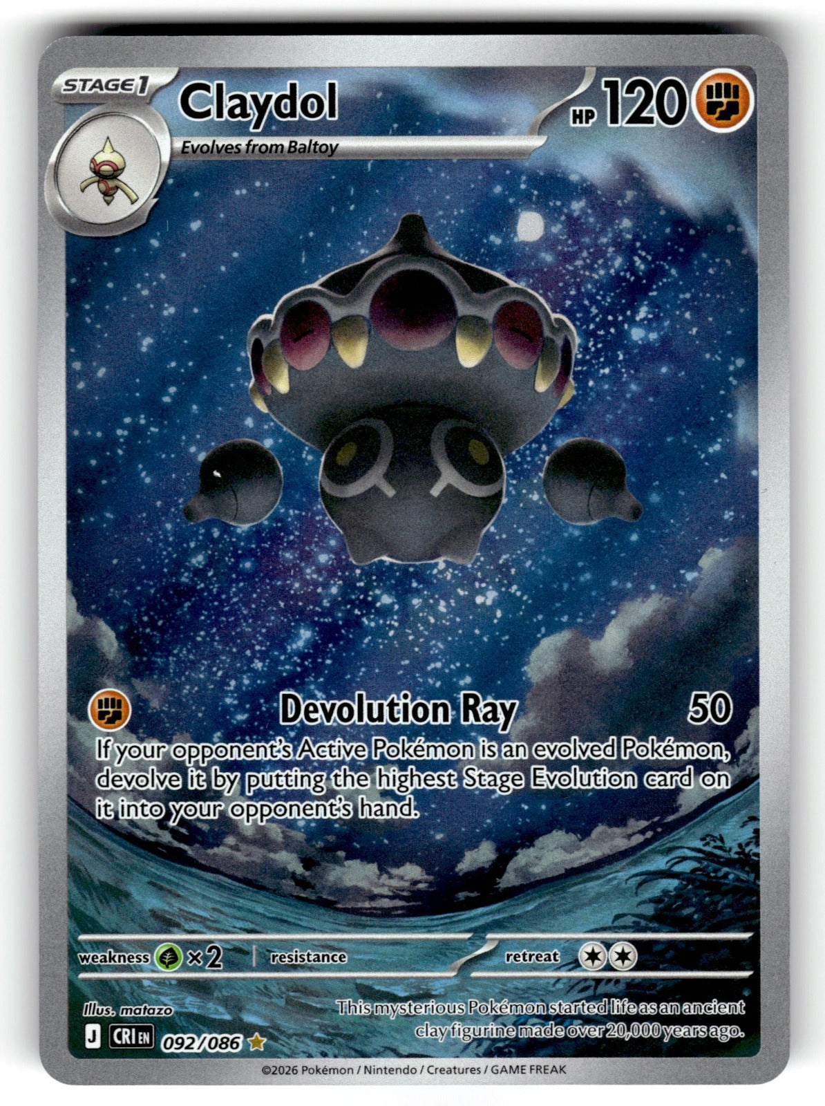 Claydol – 092/086 CRI: ME04: Chaos Rising Illustration Rare Holo NM