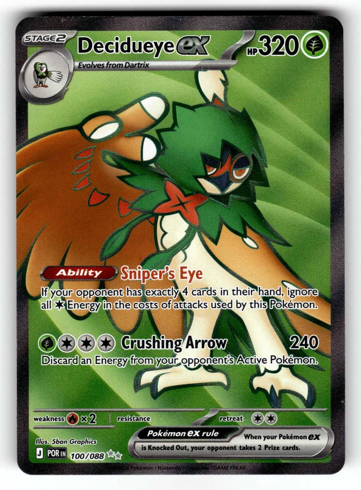 Decidueye ex – 100/088 POR: ME03: Perfect Order Ultra Rare Holo NM