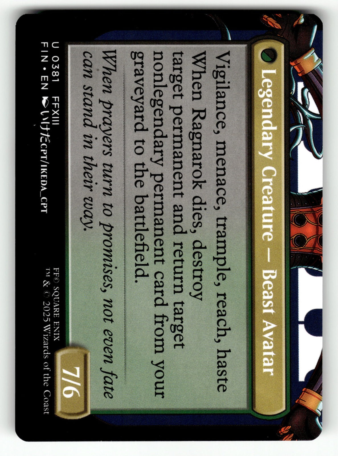 Fang, Fearless l'Cie (Borderless) – 381 FIN: FINAL FANTASY U NM (Back)