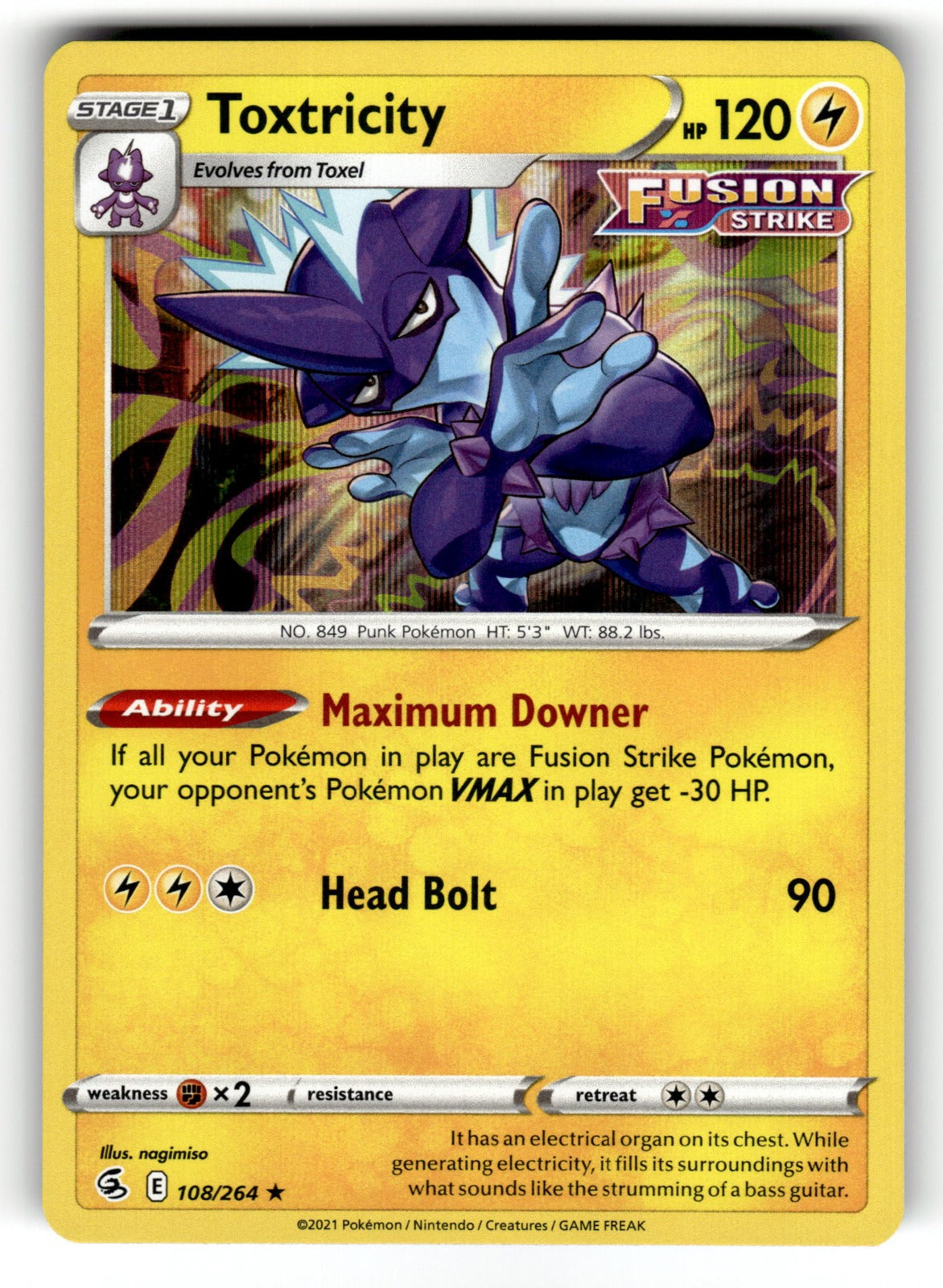 Toxtricity (108) – 108/264 SWSH08: SWSH08: Fusion Strike Holo Rare NM