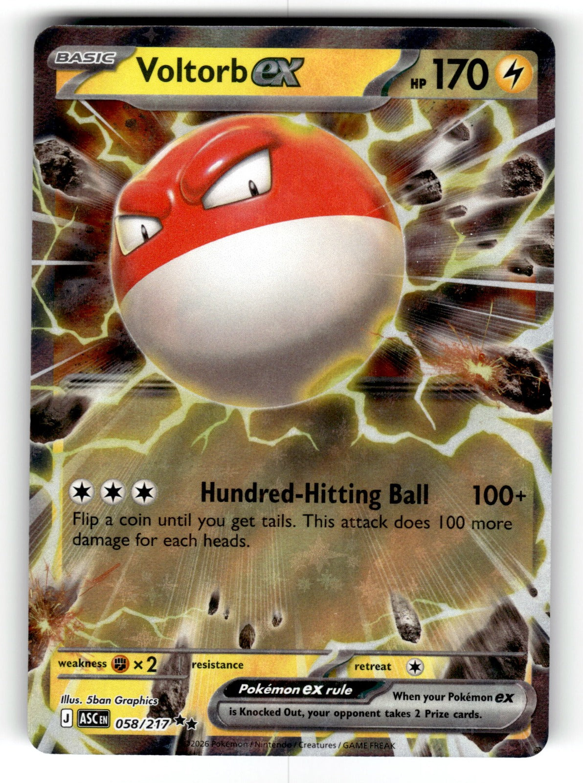 Voltorb ex – 058/217 ASC: ME: Ascended Heroes Double Rare Holo NM