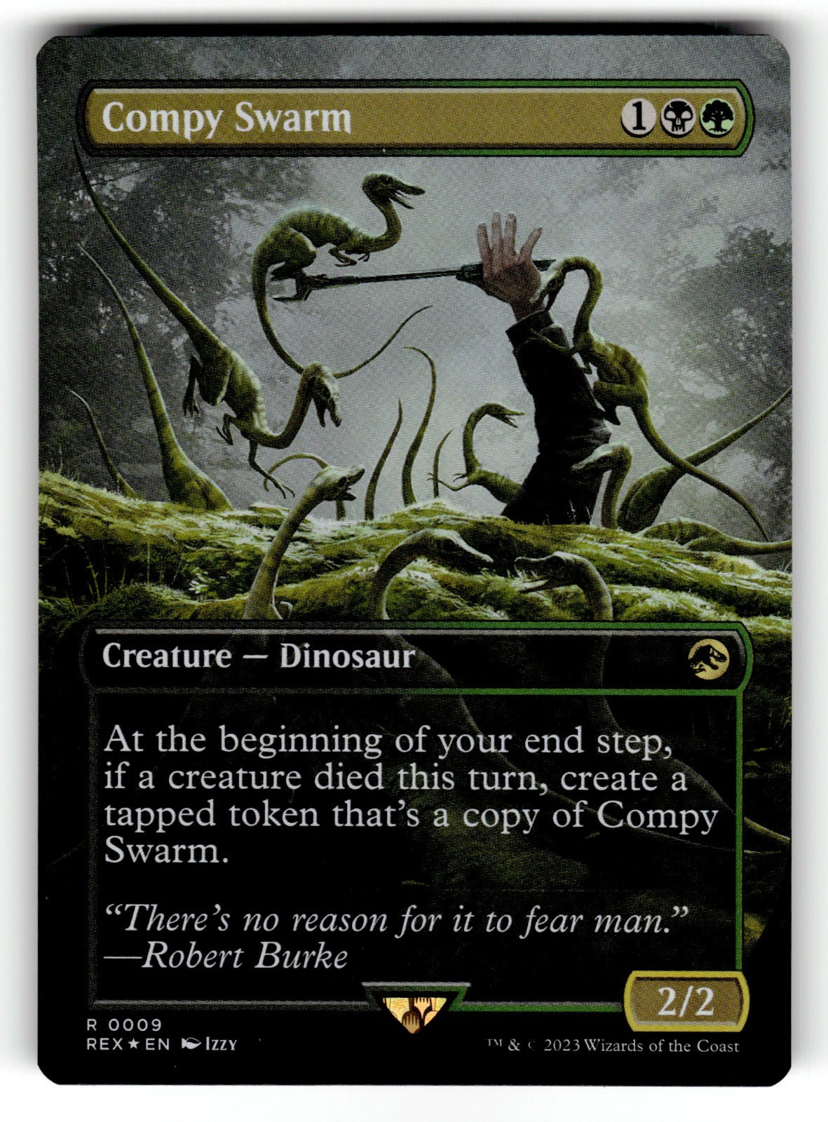 Compy Swarm (Borderless) – 9 REX: Universes Beyond: Jurassic World Collection R Foil NM