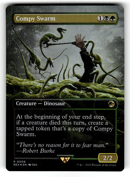 Compy Swarm (Borderless) – 9 REX: Universes Beyond: Jurassic World Collection R Foil NM