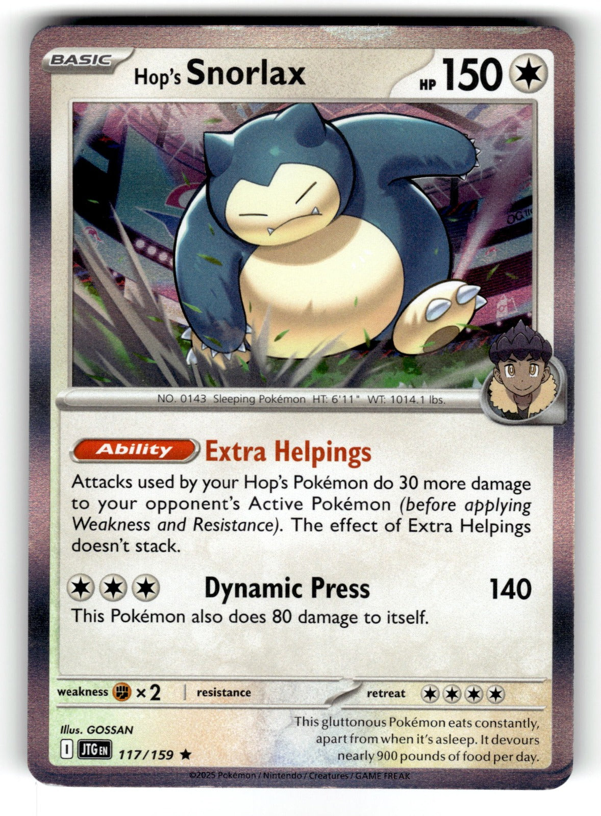 Hop's Snorlax – 117/159 JTG: SV09: Journey Together Rare Holo NM