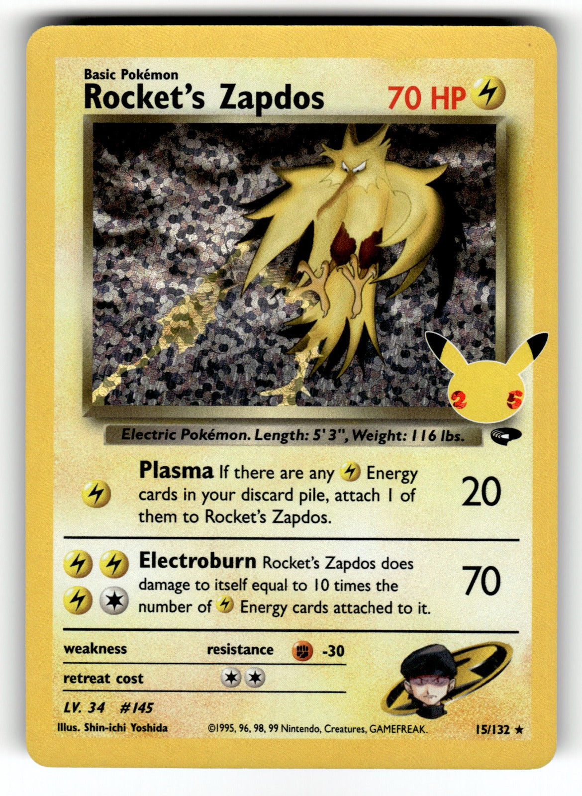 Rocket's Zapdos – 15/132 CCC: Celebrations: Classic Collection Classic Collection Holo NM