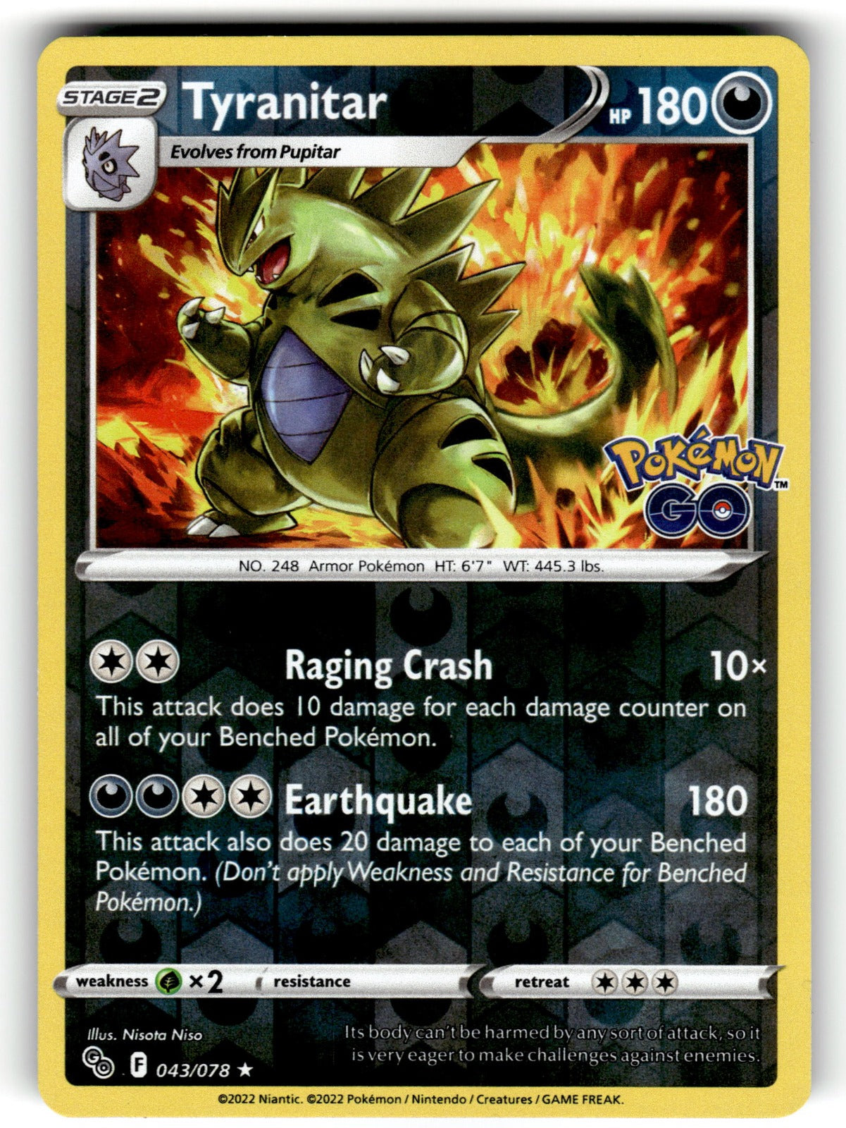 Tyranitar – 043/078 PGO: Pokemon GO Holo Rare Reverse Holo NM