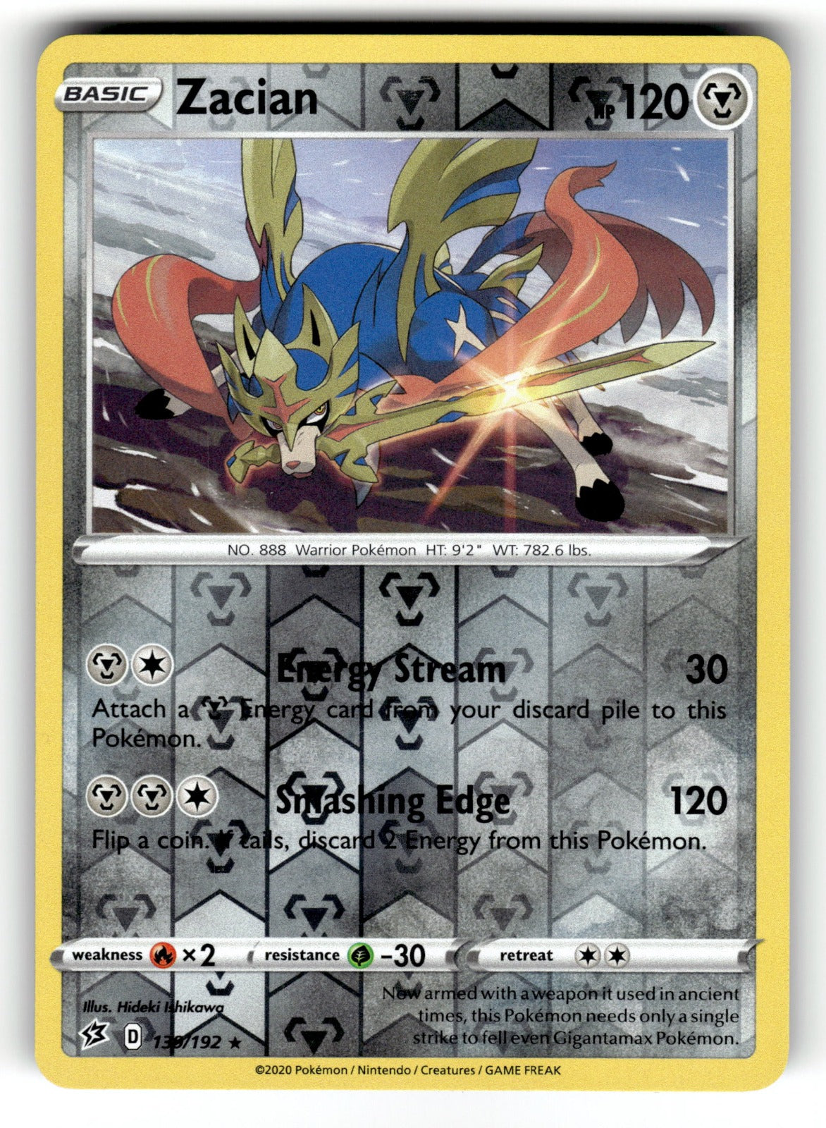 Zacian – 139/192 SWSH02: SWSH02: Rebel Clash Rare Reverse Holo NM