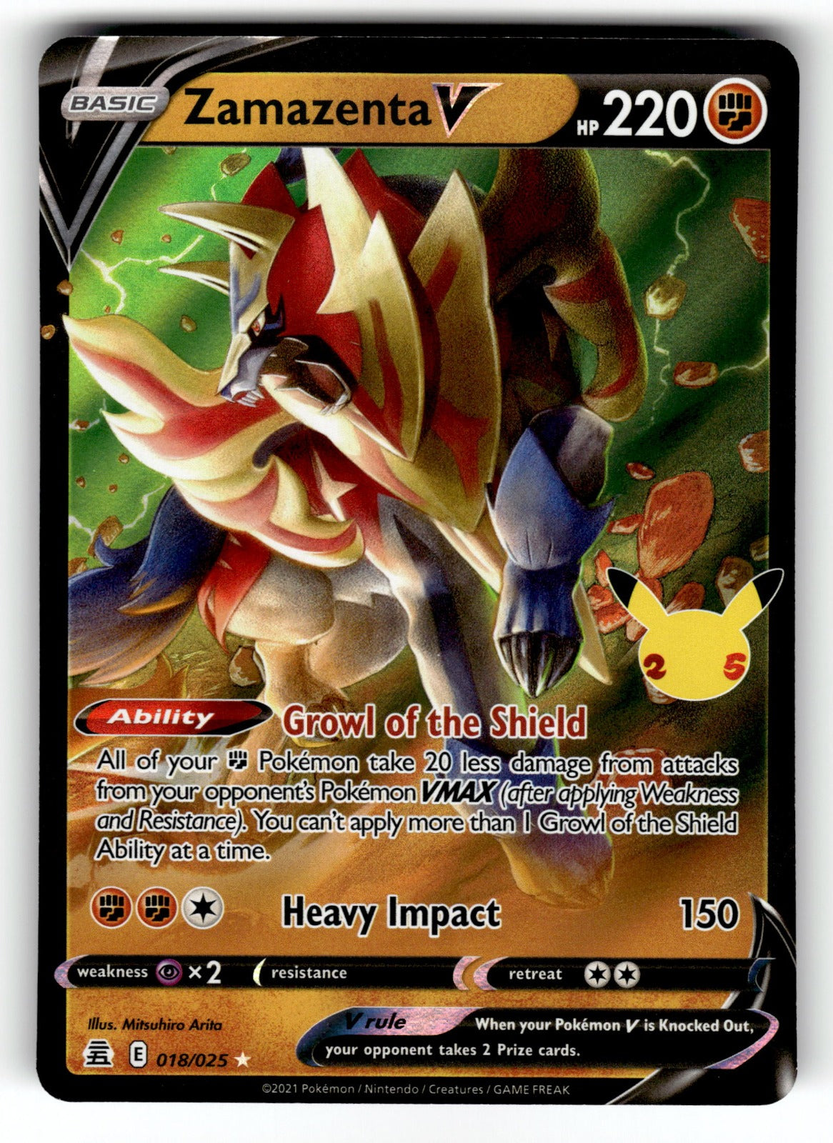 Zamazenta V – 018/025 CLB: Celebrations Ultra Rare Holo NM